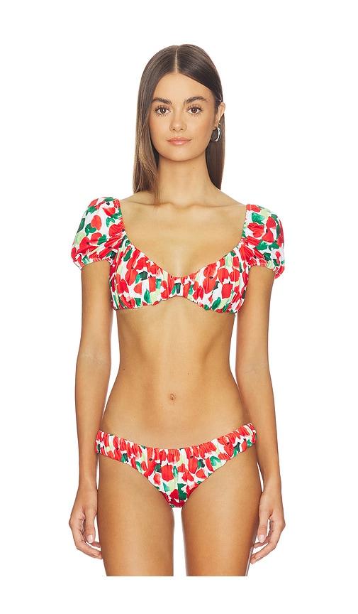 caroline constas zoe bikini top in red,white.
