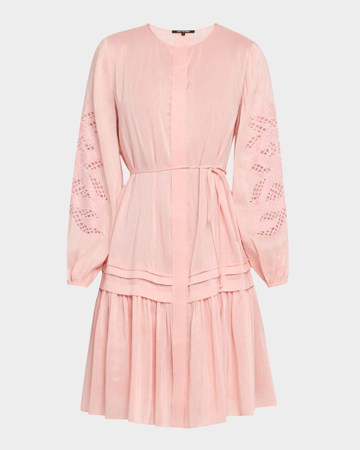 carrie eyelet-embroidered flounce midi dress