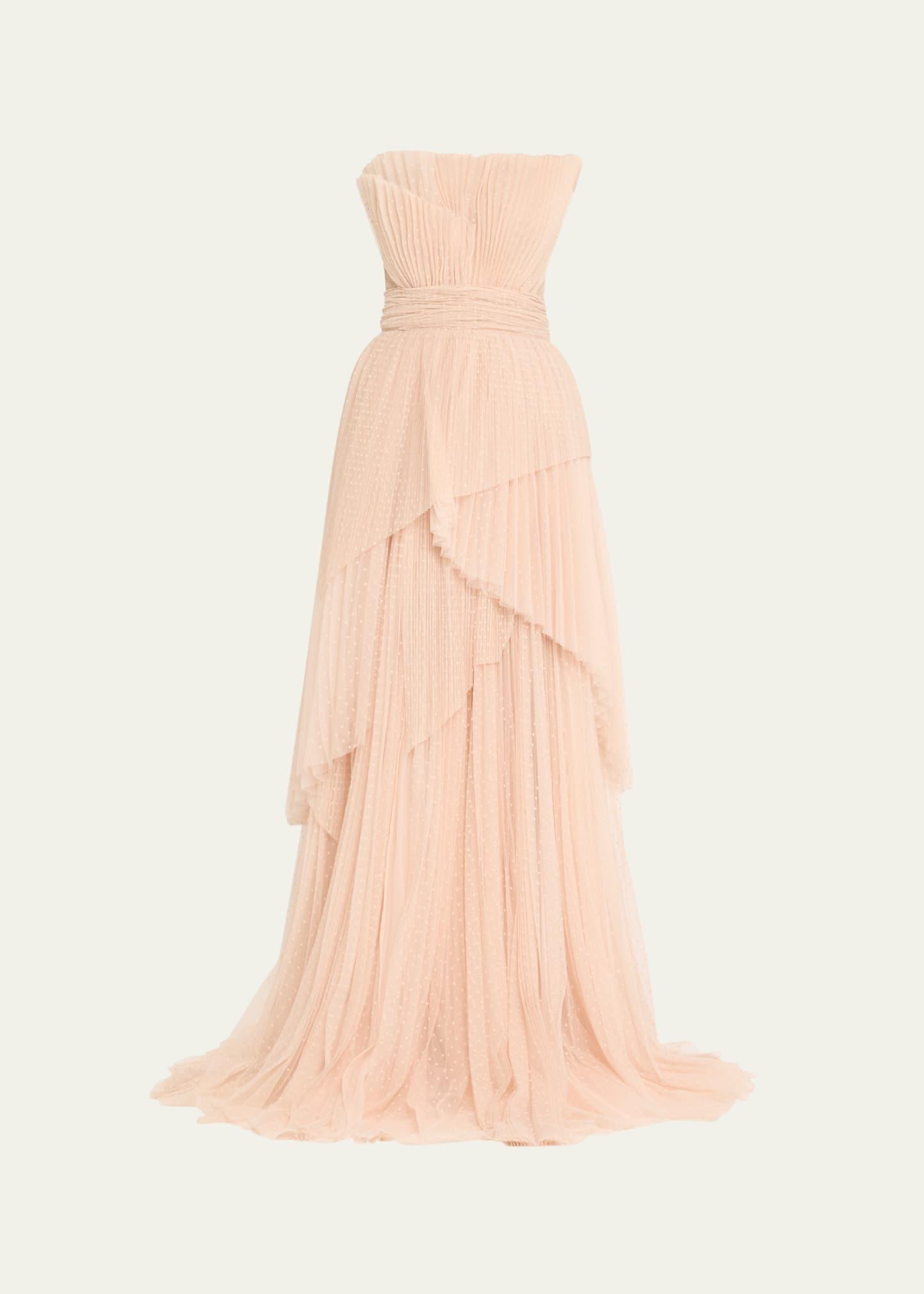 carrie strapless pleated point d'esprit gown