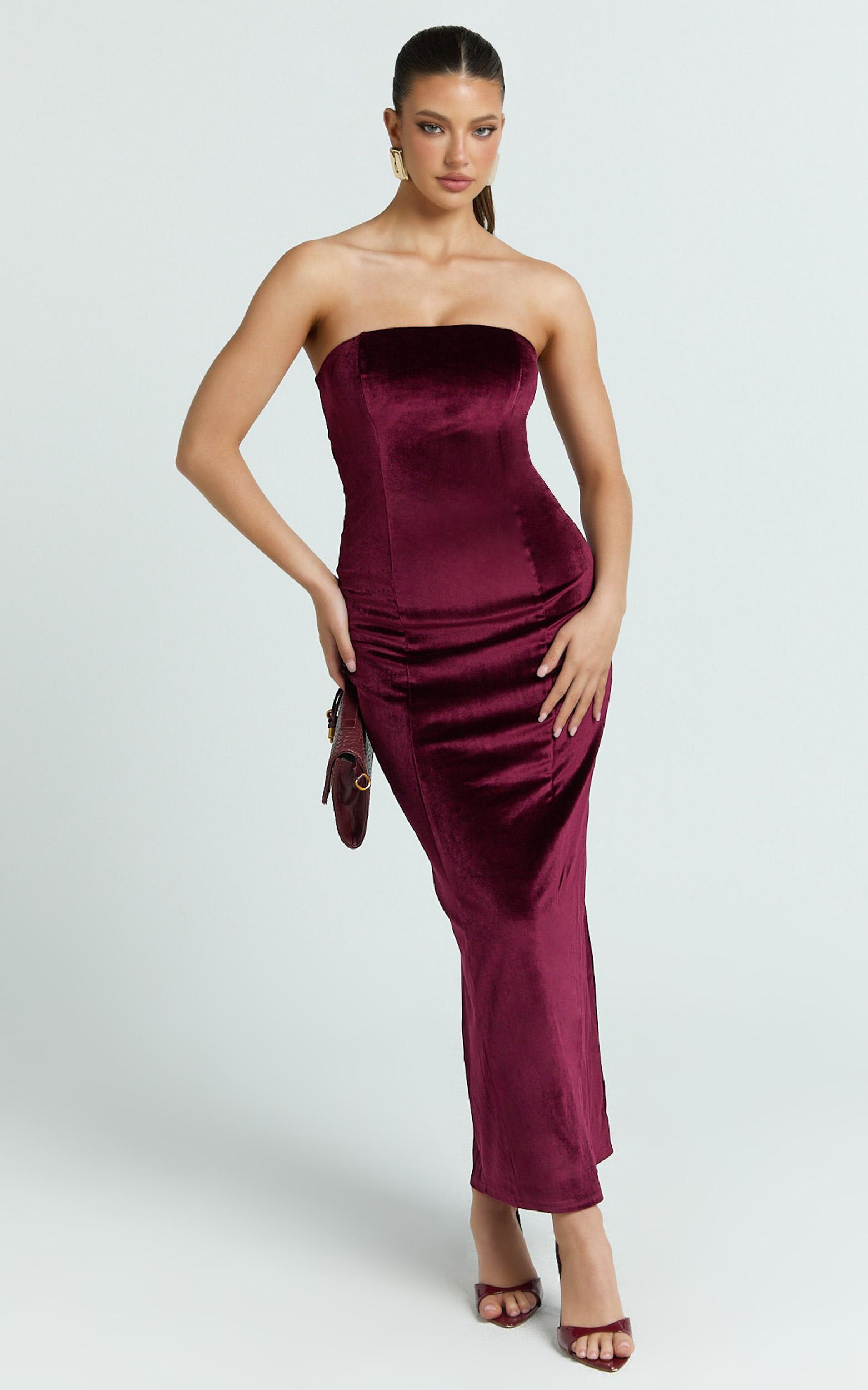 cartia maxi dress - velvet strapless bodycon dress in wine