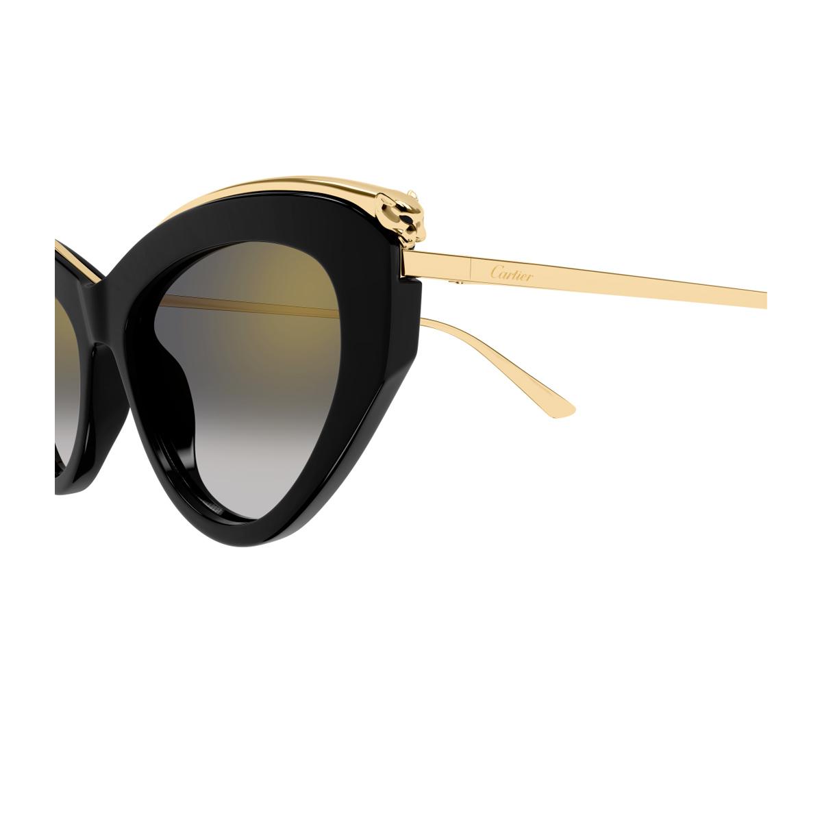 cartier ct0596s panthere de 001 black gold grey nero recycled acetate/metal occhiali da sole - women