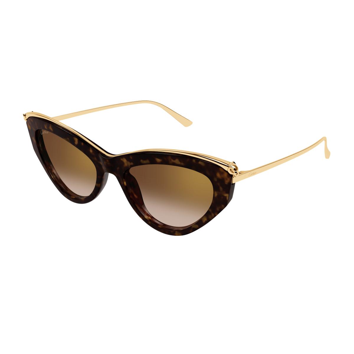 cartier ct0596s panthere de 002 havana gold brown acetate/metal occhiali da sole - women