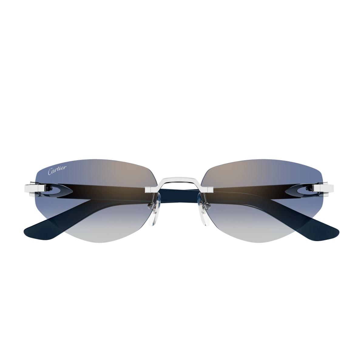 cartier eyewear cartier ct0580s décor c allongé de cartier 004 silver blue sunglasses