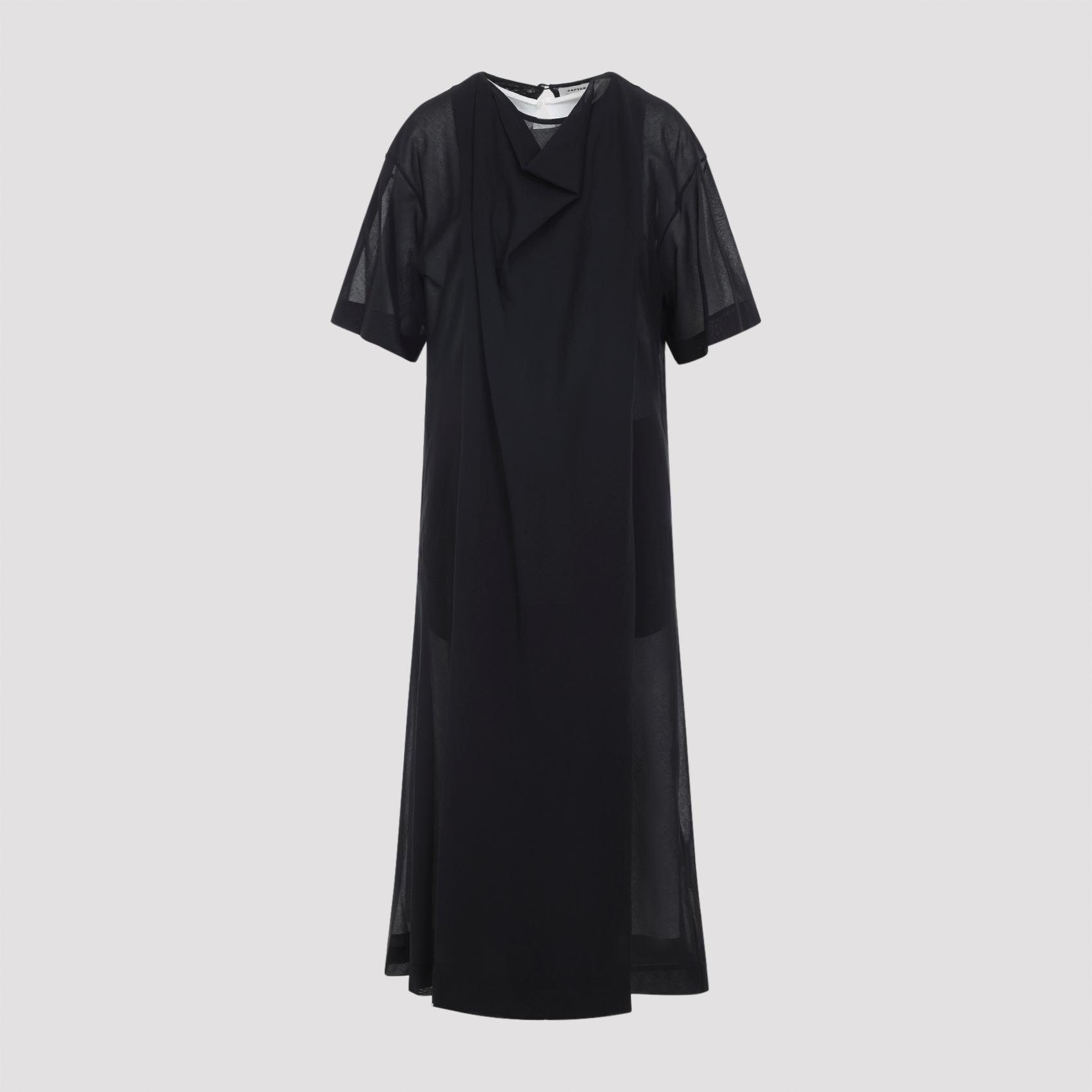 carven sheer draped midi dress black cotton - women