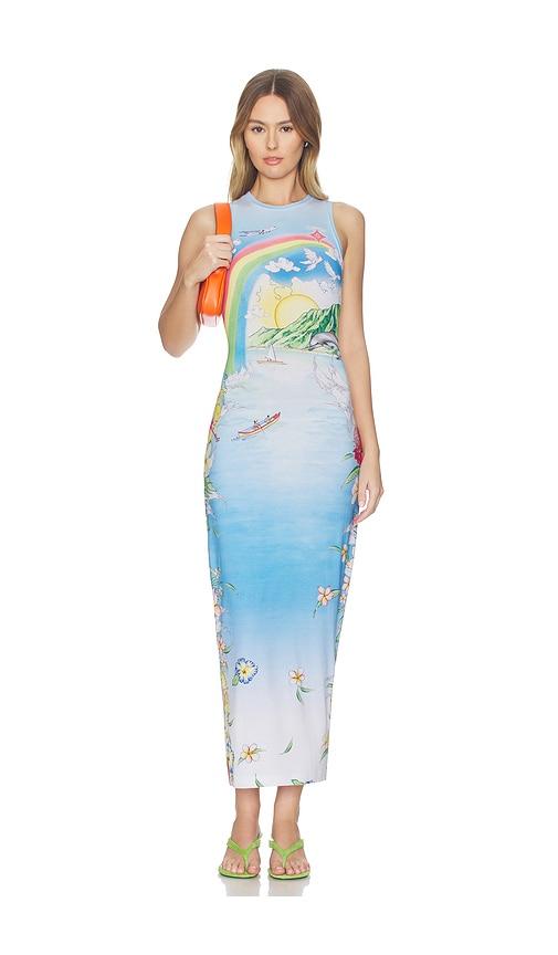 casablanca aloda midi dress in baby blue,green.