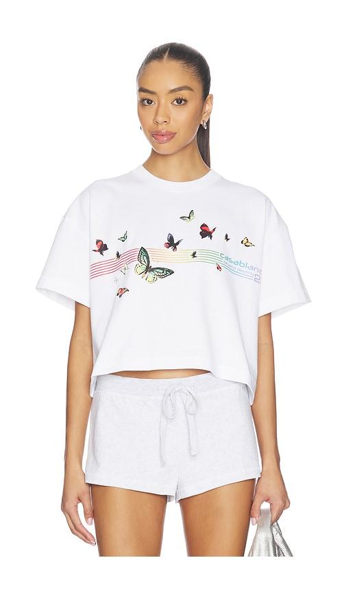 casablanca butterfly boxy cropped t-shirt in white.