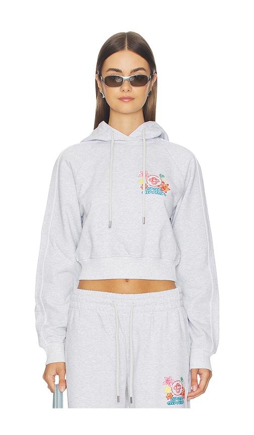 casablanca embroidered cropped hoodie in grey.
