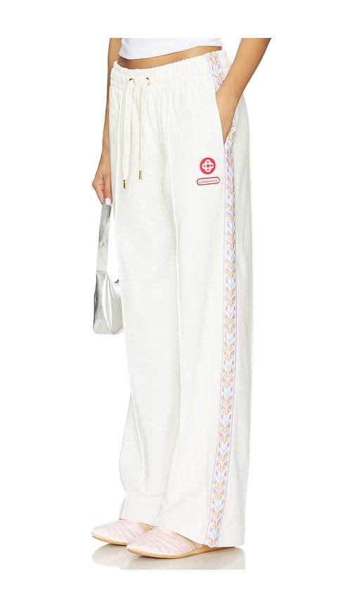 casablanca flame laurel tape open hem jogger in white.