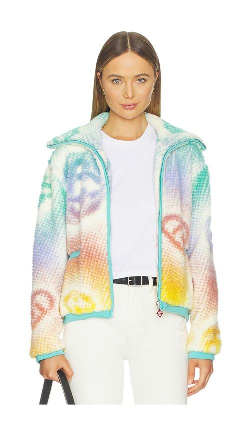 casablanca monogram fleece jacket in teal,blush.