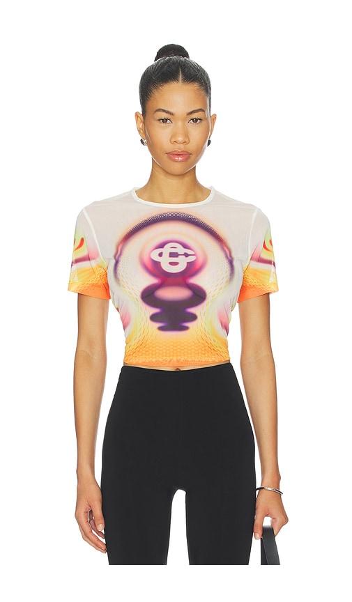 casablanca printed mesh baby tee in white.