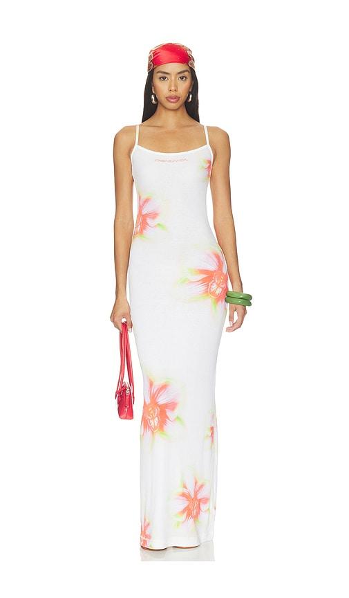 casablanca printed soft ribbed dress in cream.