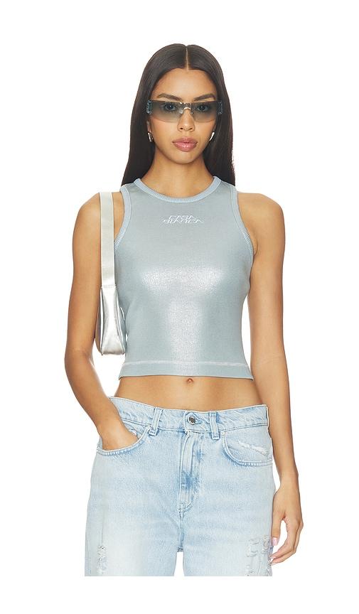 casablanca ribbed plated tank top in metallic silver.