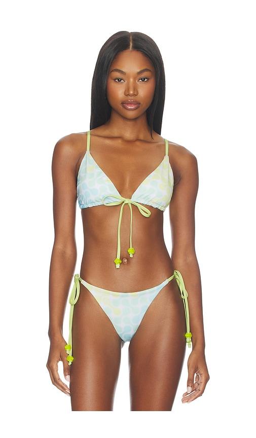 casablanca string beaded bikini top in green,yellow.