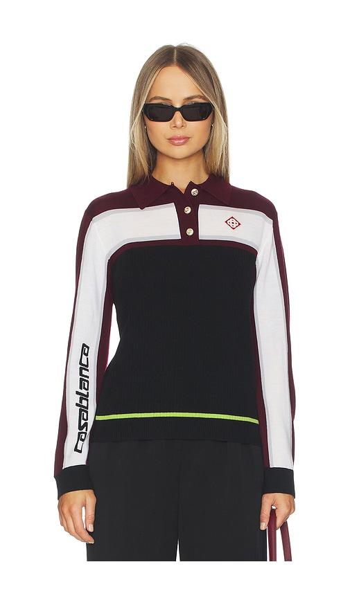 casablanca striped oversized polo shirt in multi in black,burgundy.