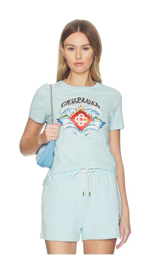 casablanca waves fitted t-shirt in baby blue.