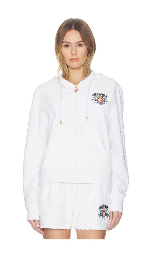 casablanca waves monogram towelling zip-up hoodie in white.