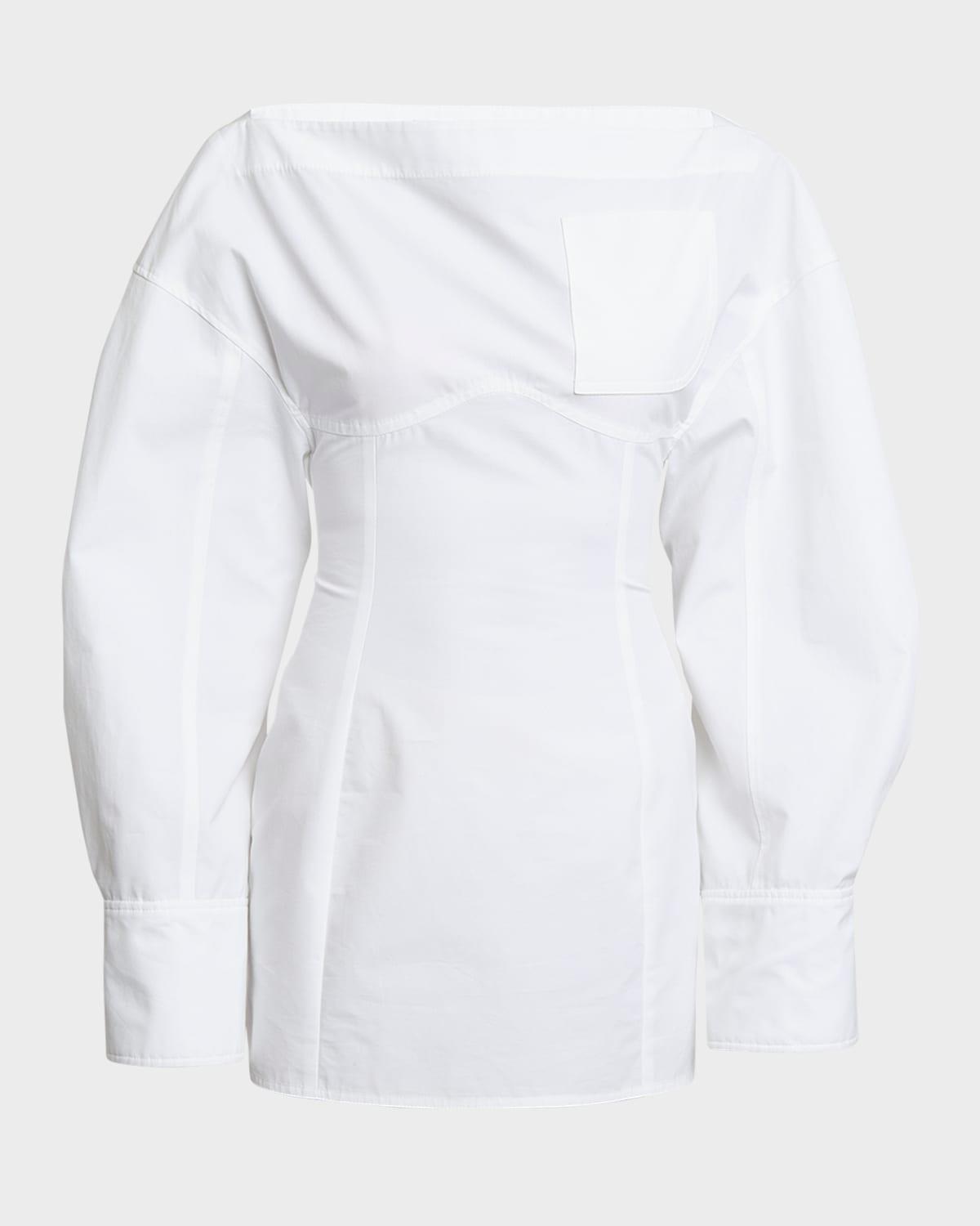 casaco long-sleeve back-cutout mini shirtdress