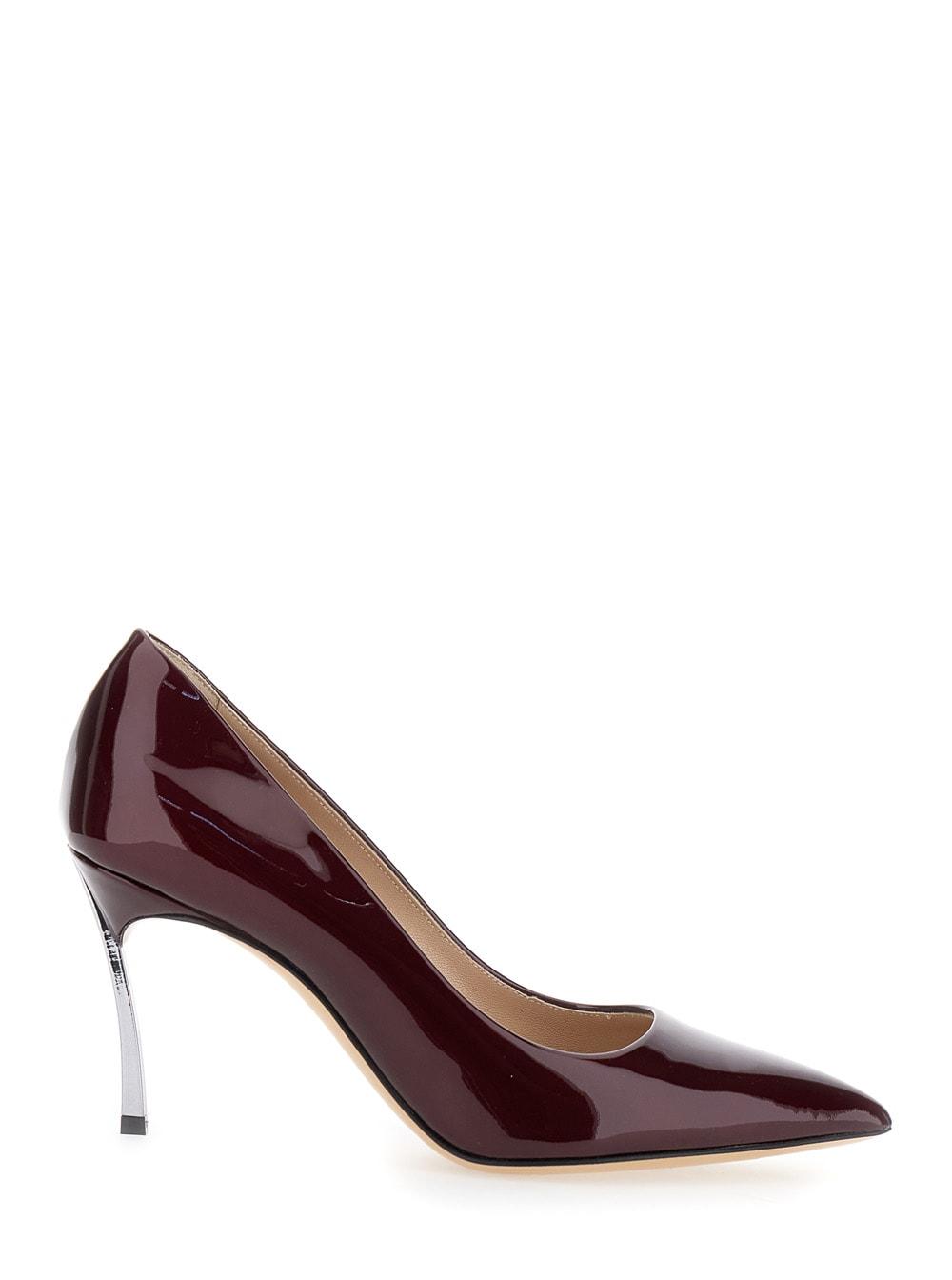 casadei bordeaux pumps with high stiletto heel in patent leather woman