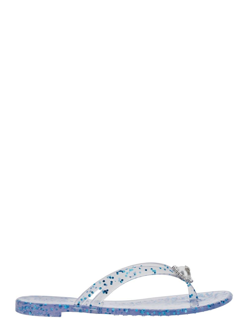 casadei multicolor thong sandals with crystal embellishment and all-over print in pvc woman