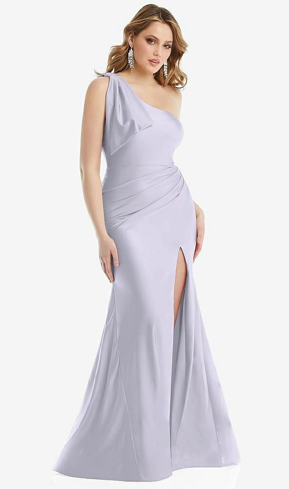 cascading bow one-shoulder stretch satin mermaid dress with slight train