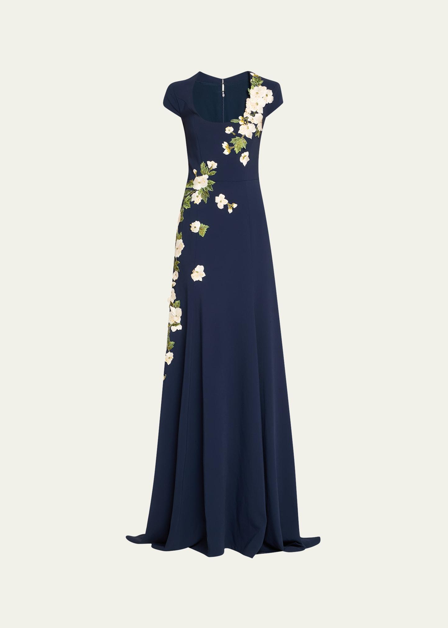 cascading cherry blossom embroidered gown