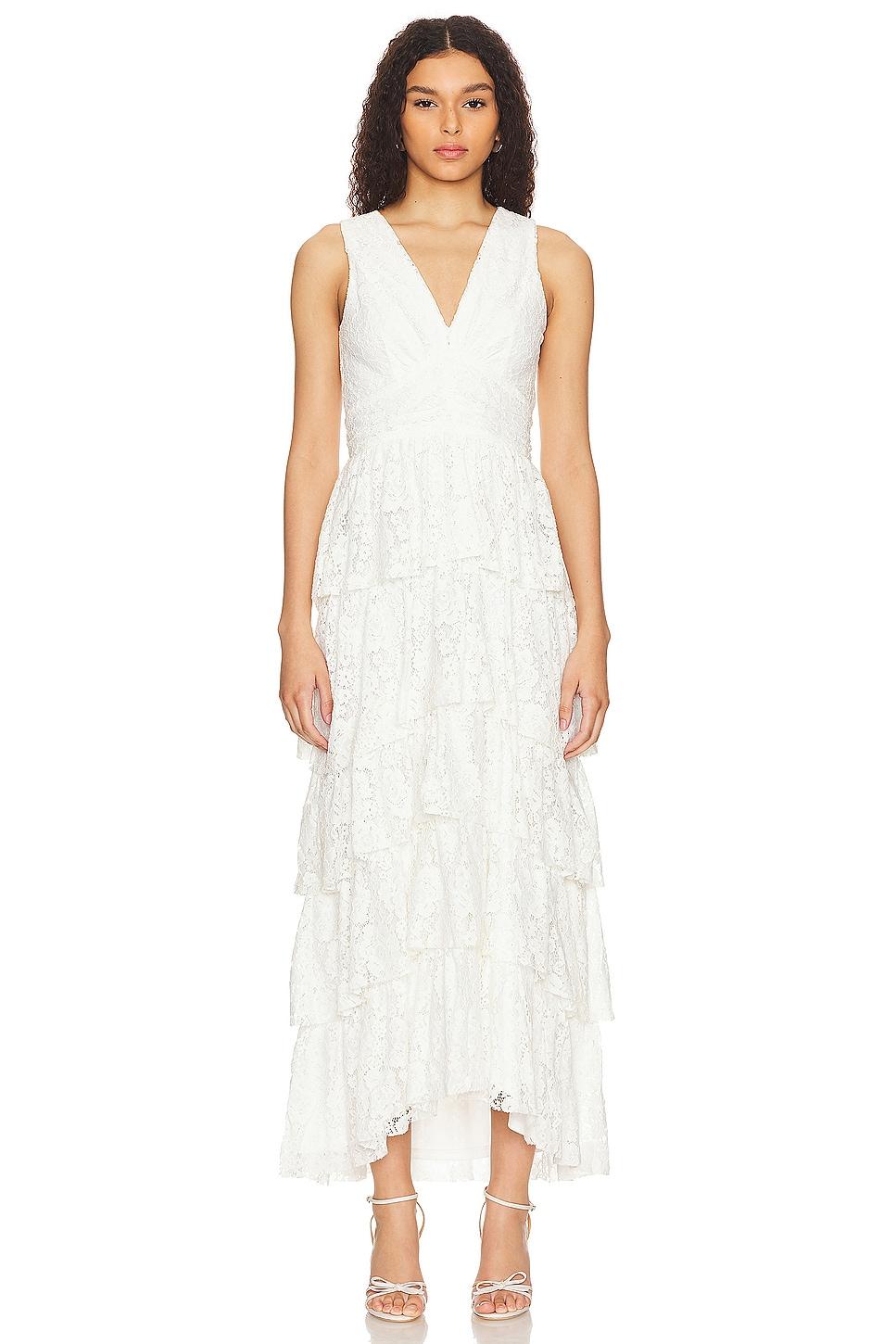 cascading ruffle maxi dress