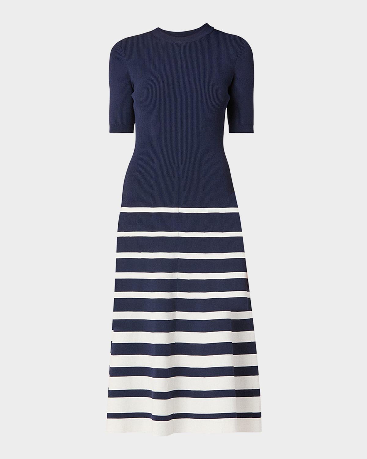 casey striped a-line knit midi dress