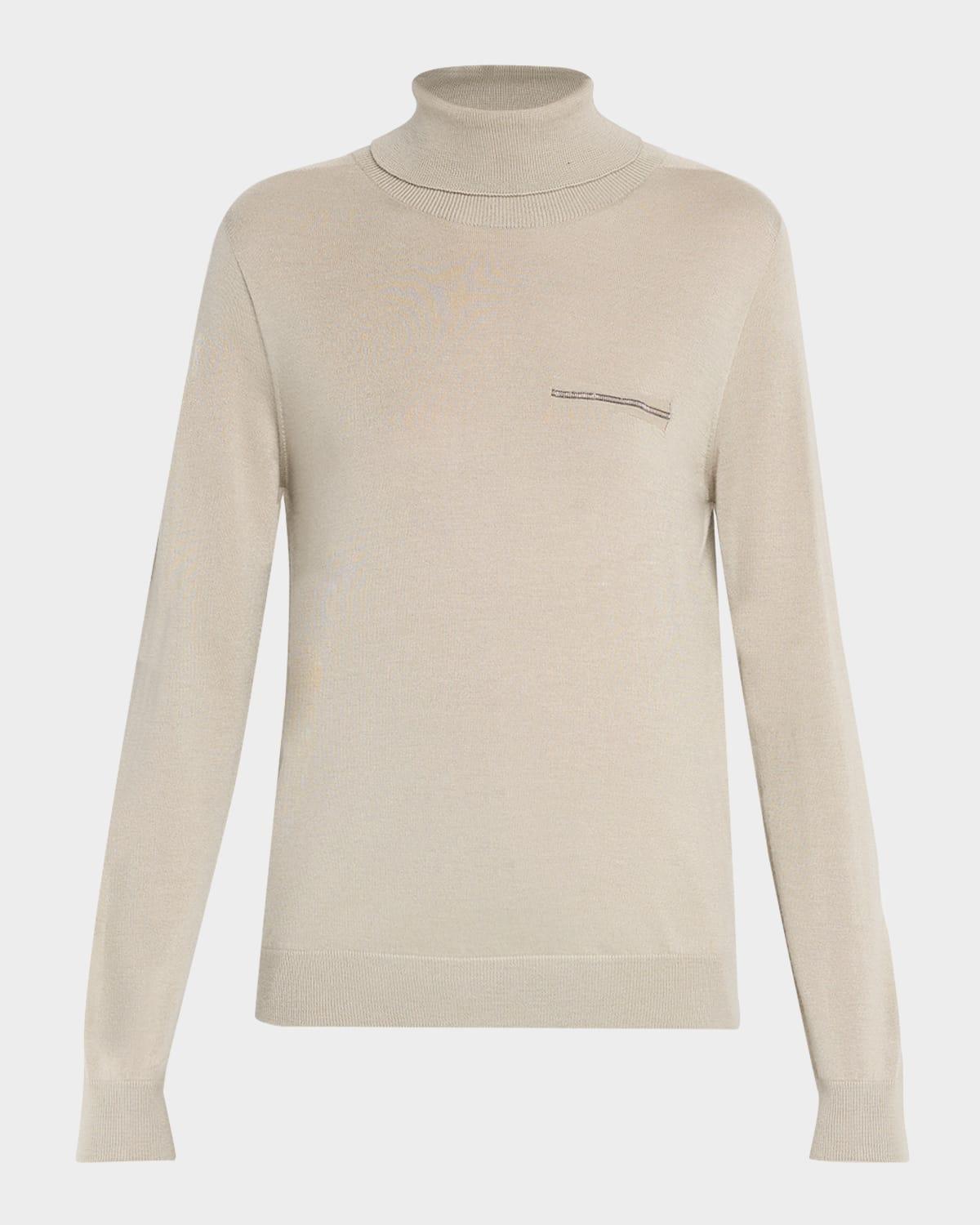 cashmere and silk knit chain-trim turtleneck sweater