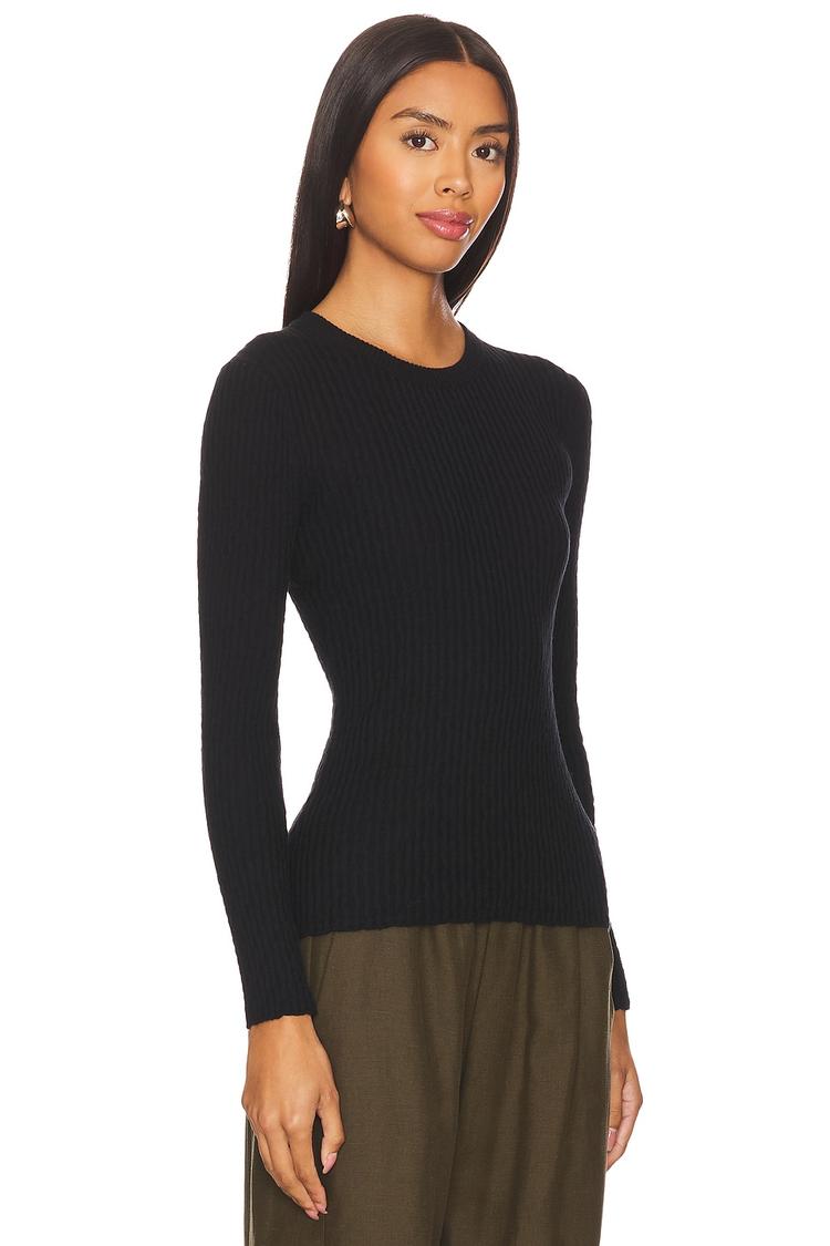 cashmere cotton pointelle long sleeve crew