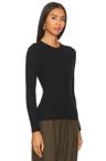 cashmere cotton pointelle long sleeve crew