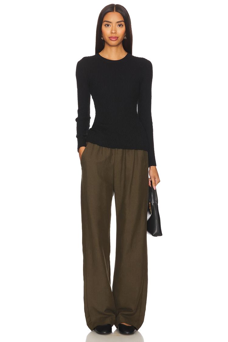 cashmere cotton pointelle long sleeve crew