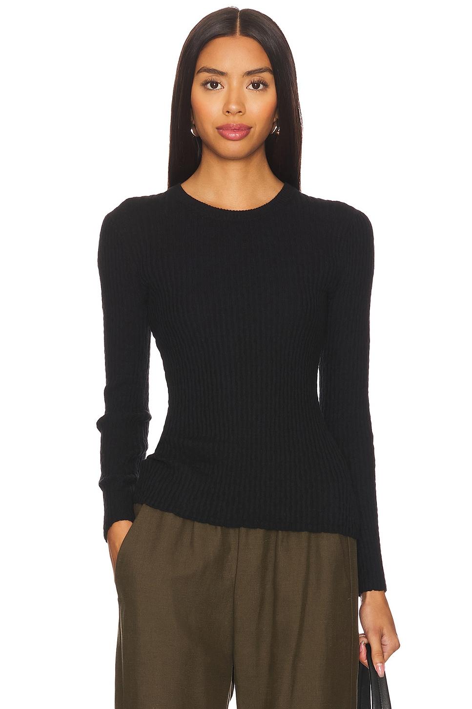 cashmere cotton pointelle long sleeve crew