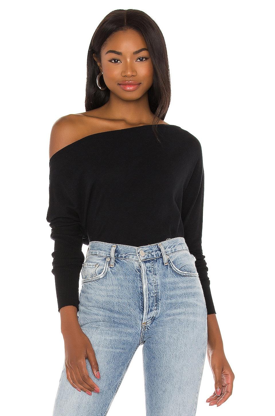 cashmere cuffed off shoulder long sleeve top
