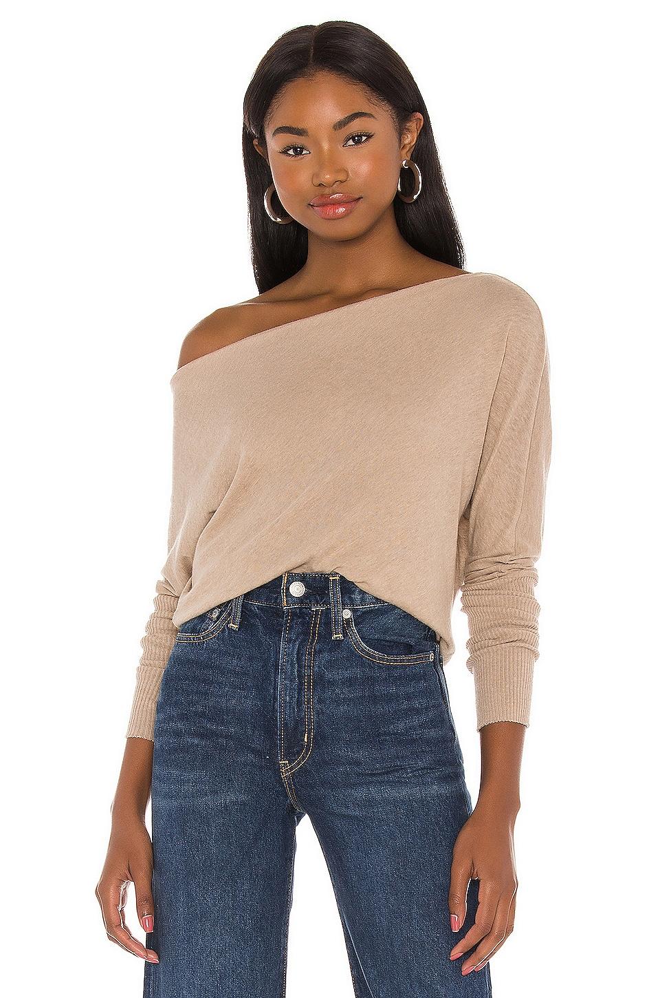 cashmere cuffed off shoulder long sleeve top