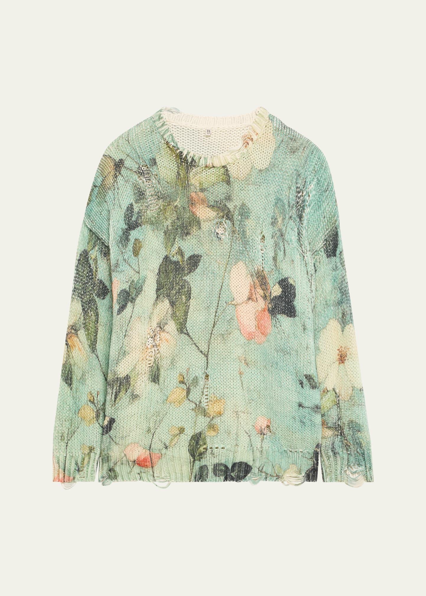 cashmere distressed floral boyfriend sweater