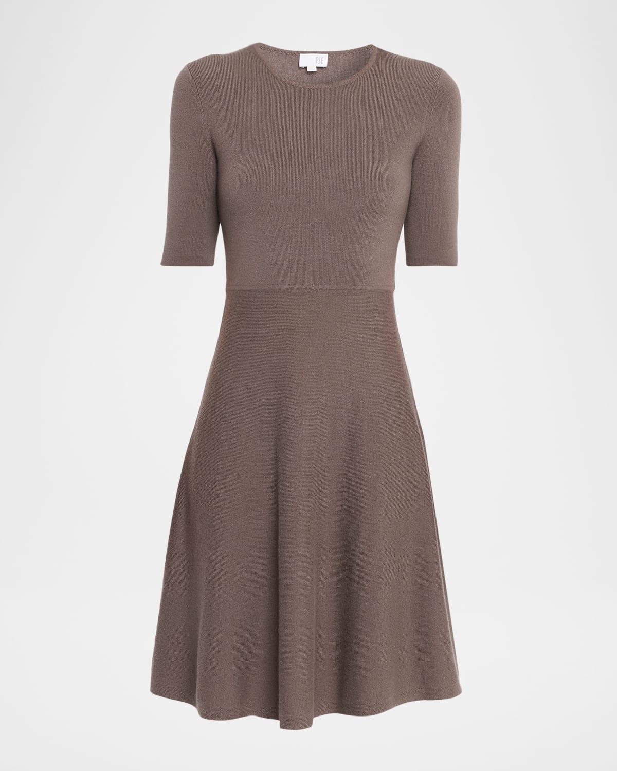 cashmere fine ribbed a-line midi dress