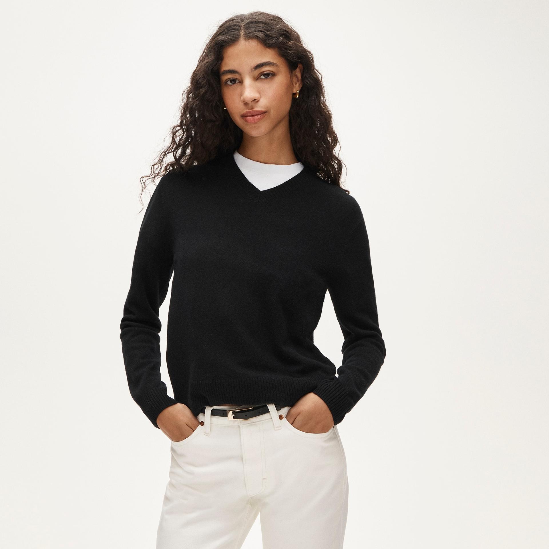 cashmere high v-neck sweater in stripe