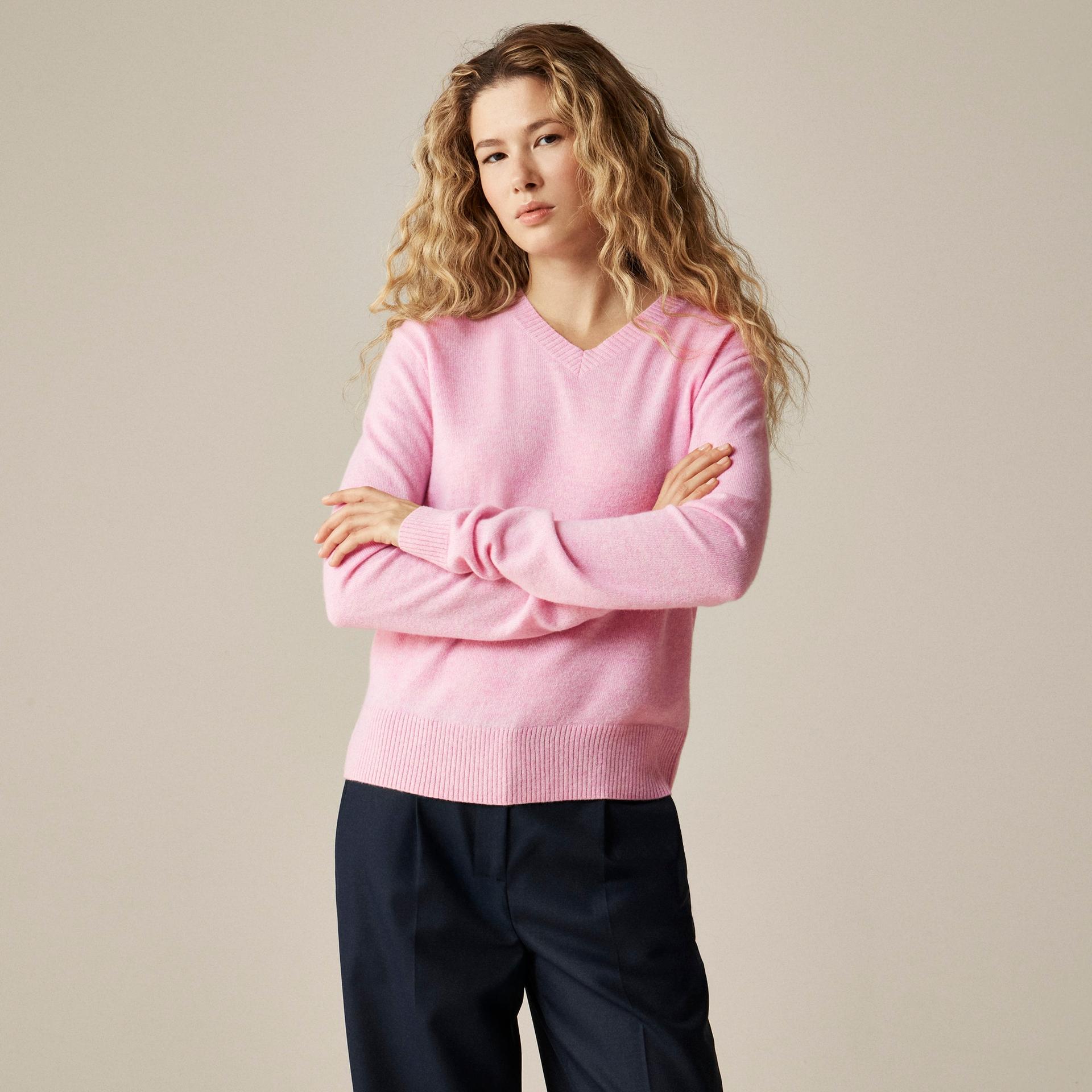 cashmere high v-neck sweater in stripe