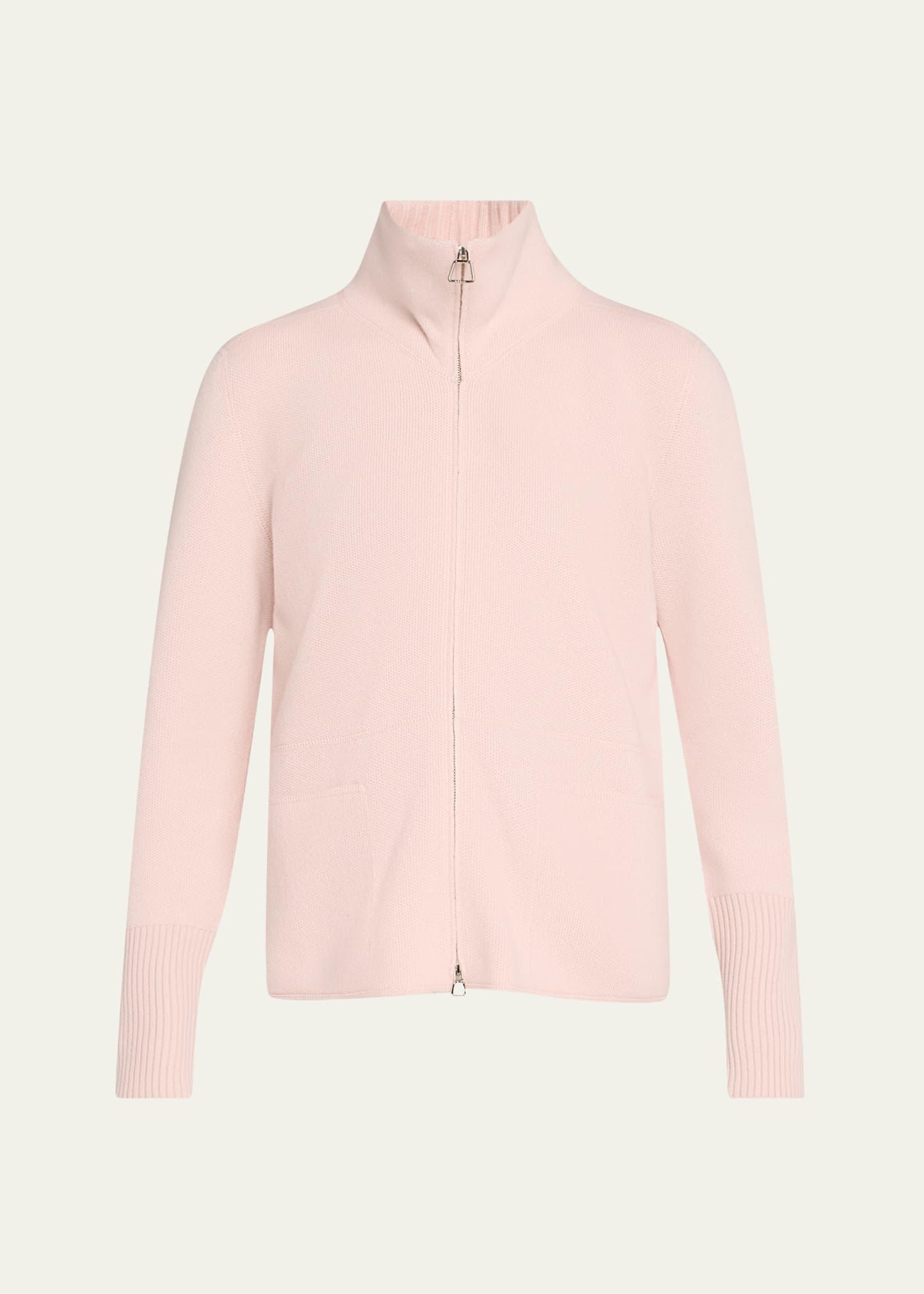 cashmere pique knit zip cardigan