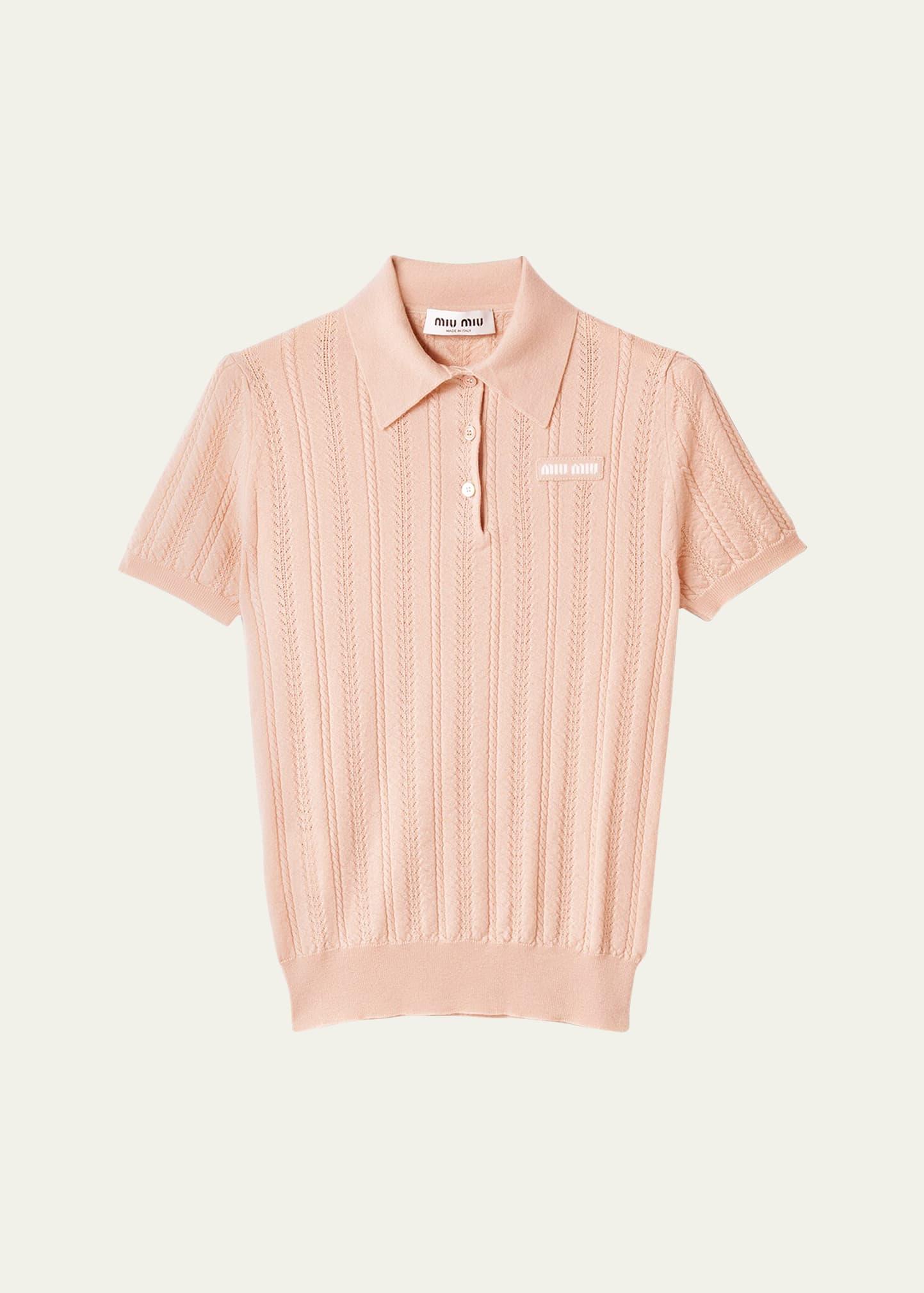 cashmere pointelle cable-knit polo