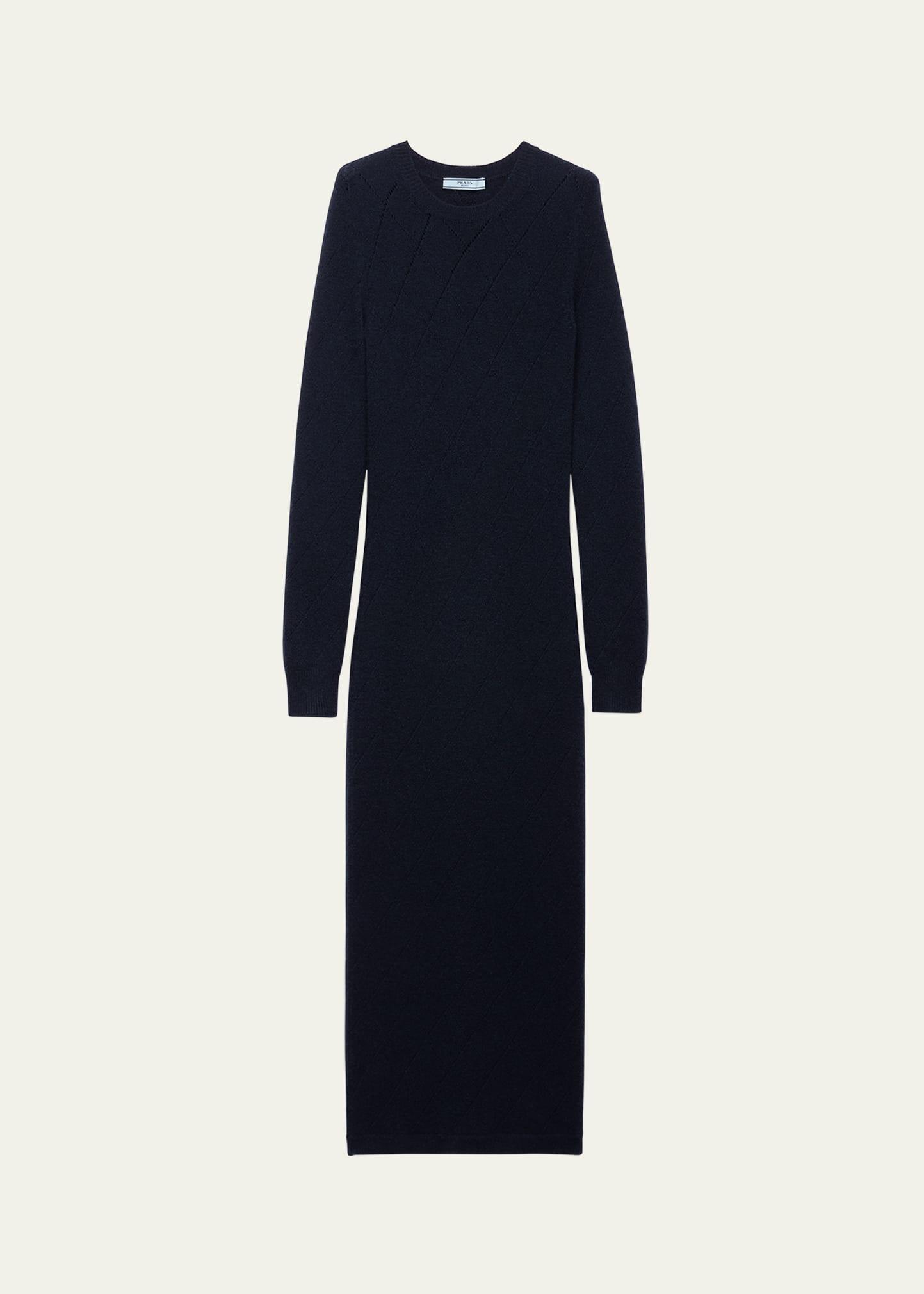 cashmere pointelle knit long-sleeve midi sweater dress