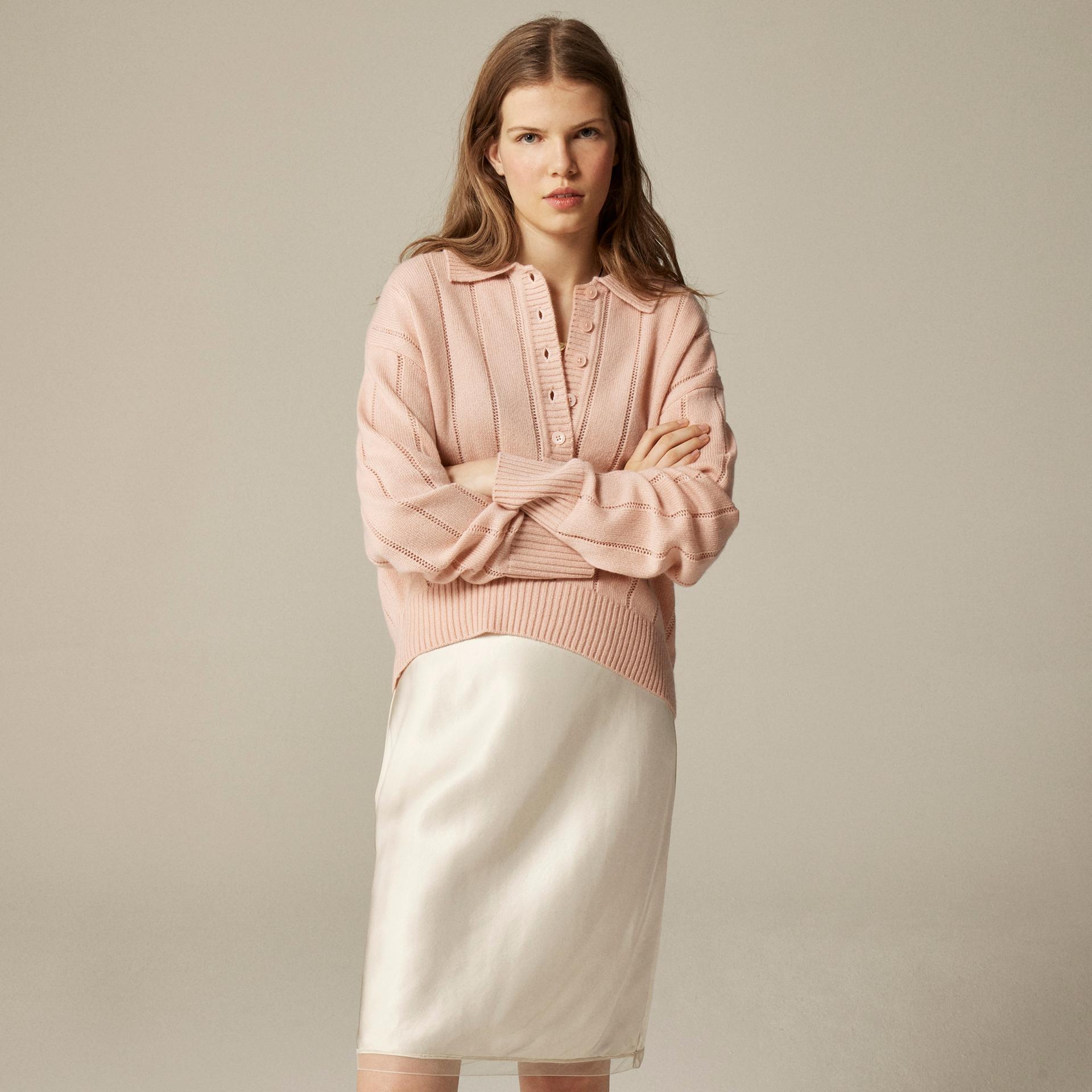 cashmere pointelle sweater-polo