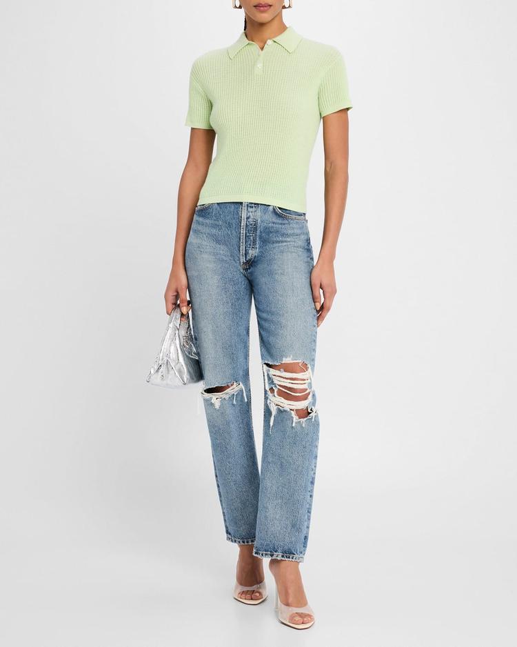cashmere short-sleeve shrunken polo sweater