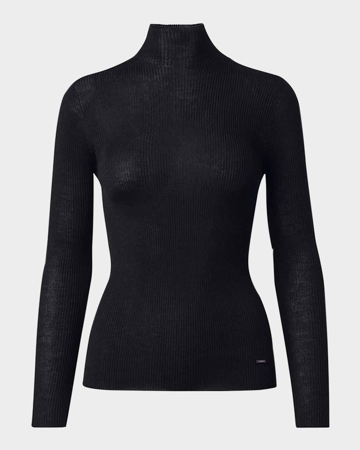 cashmere-silk fine ribbed knit pullover