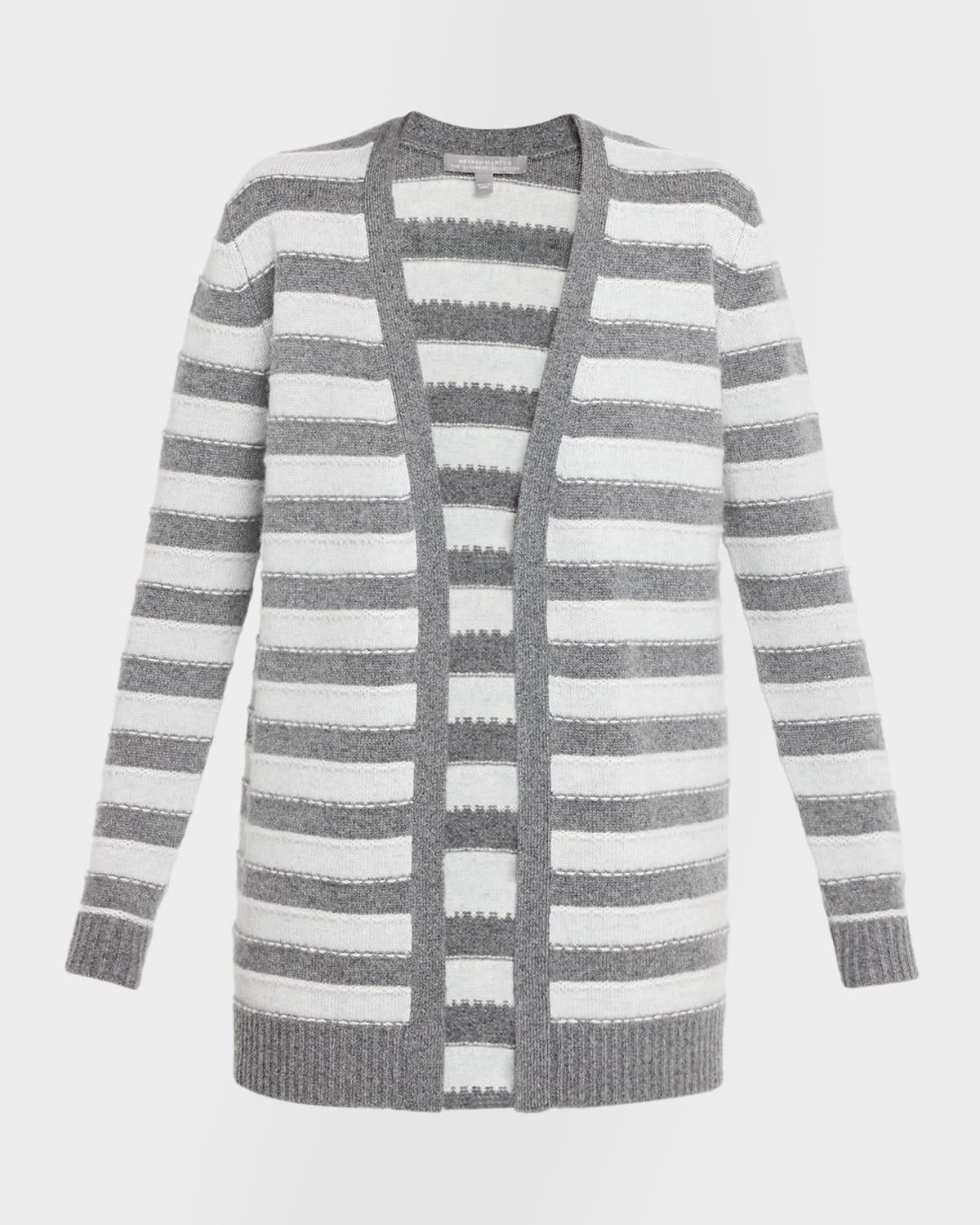 cashmere striped open-front cardigan