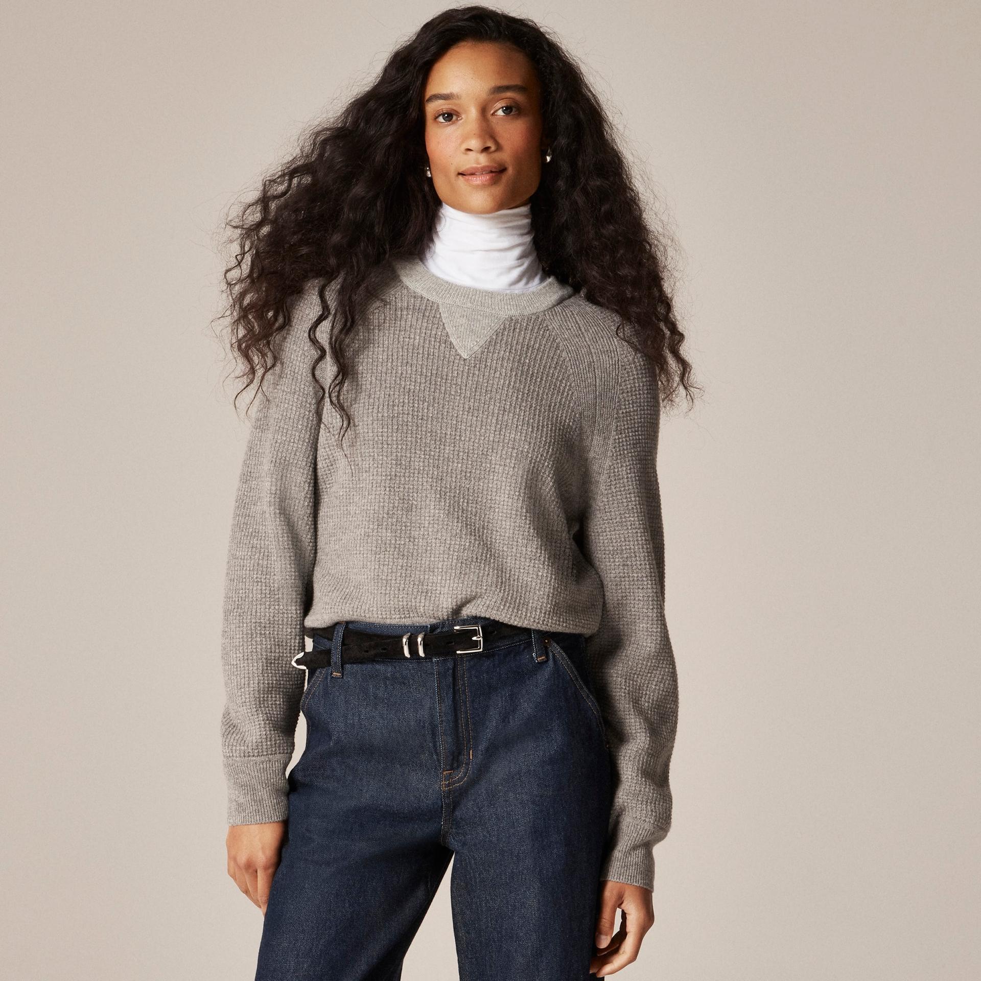cashmere waffle-stitch crewneck sweatshirt