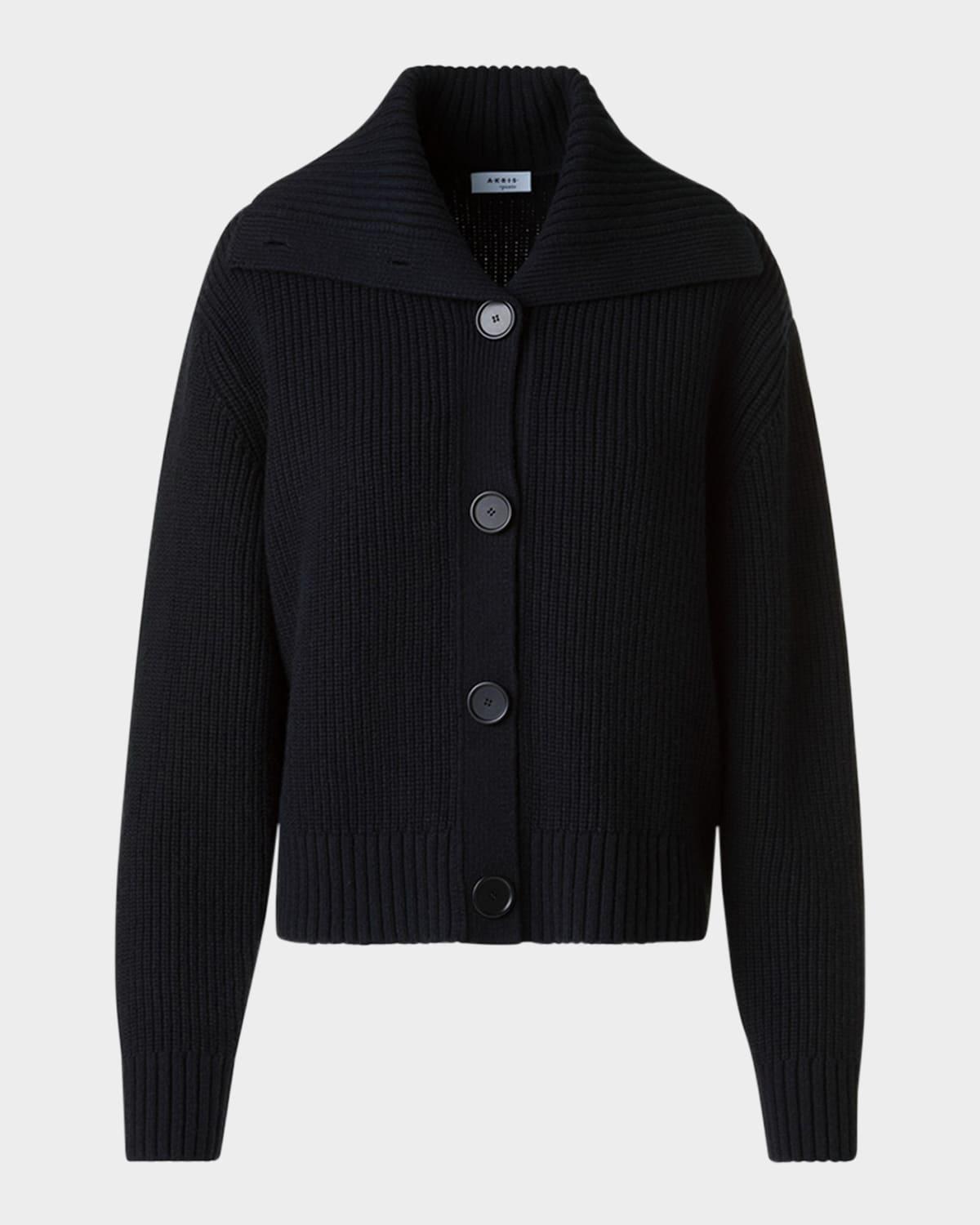 cashmere-wool chunky knit collared boxy cardigan