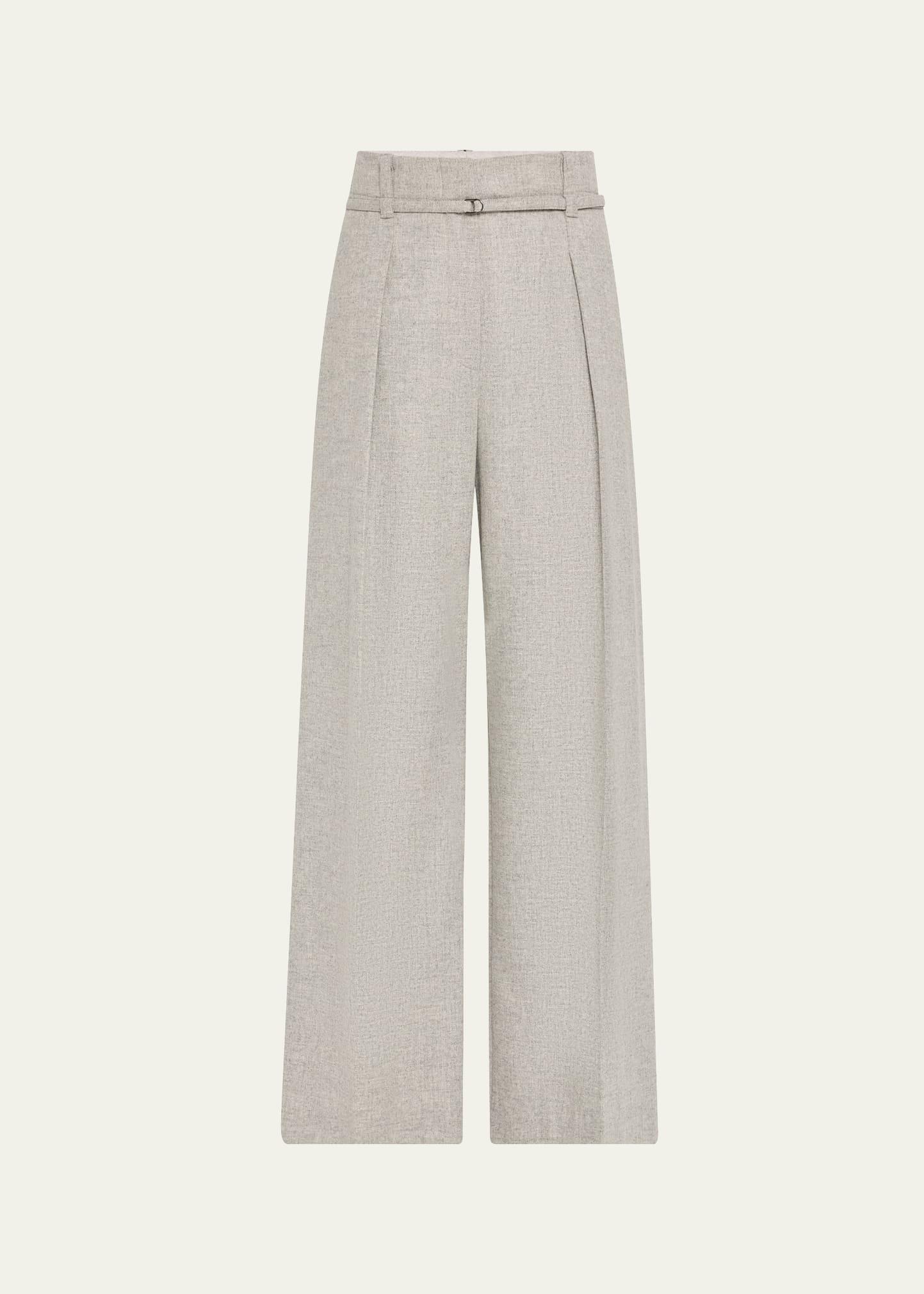 cashmere-wool flannel wide sartorial pants with belt