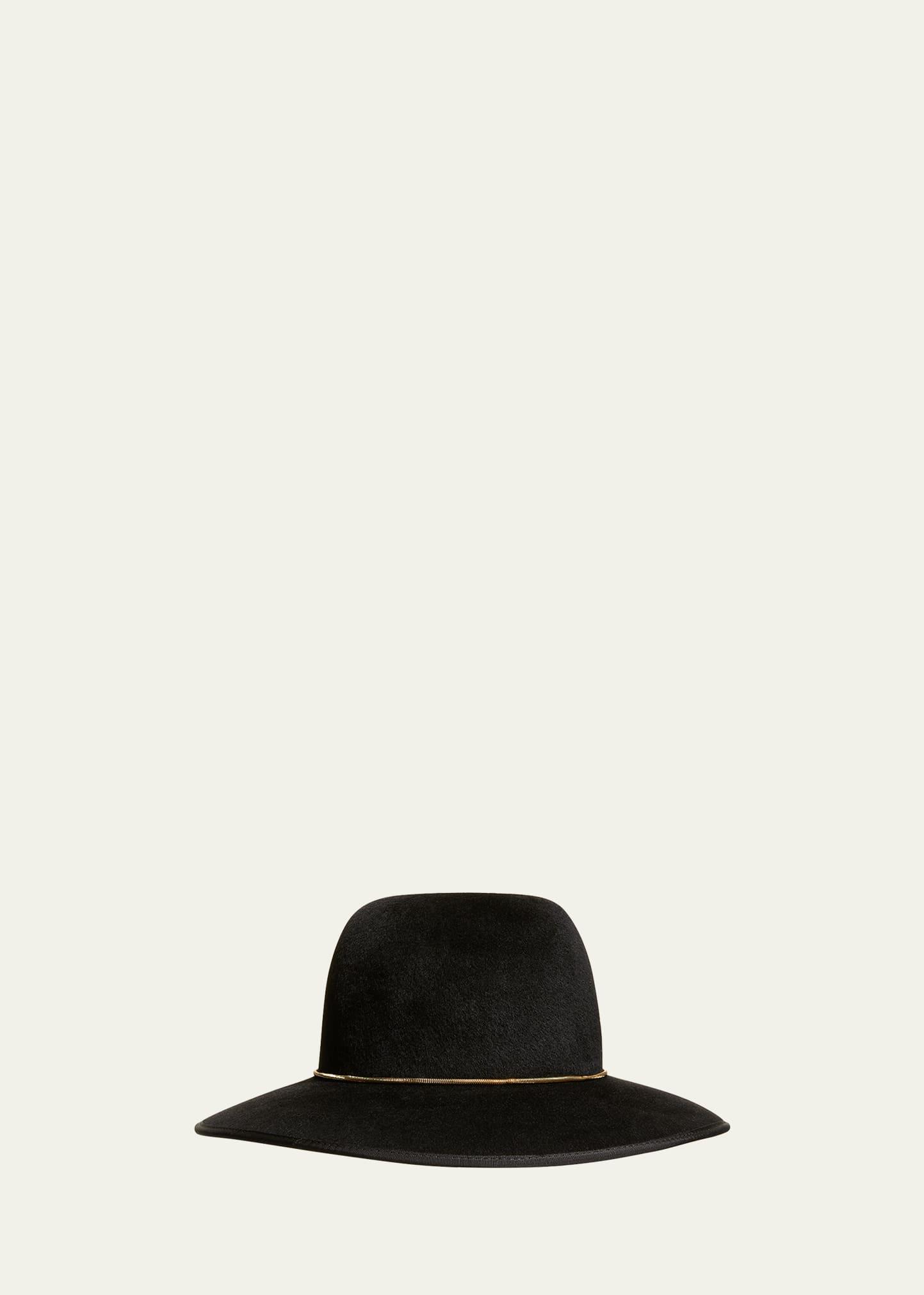 cashmere-wool floppy hat w/ golden chain