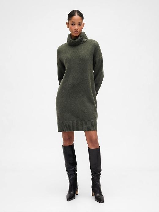 cashsoft relaxed turtleneck sweater mini dress